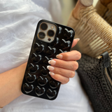 3D Hearts Phone Case - Glossy Black