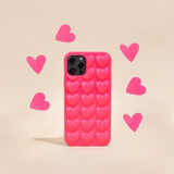 3D Hearts Phone Case - Hot Pink